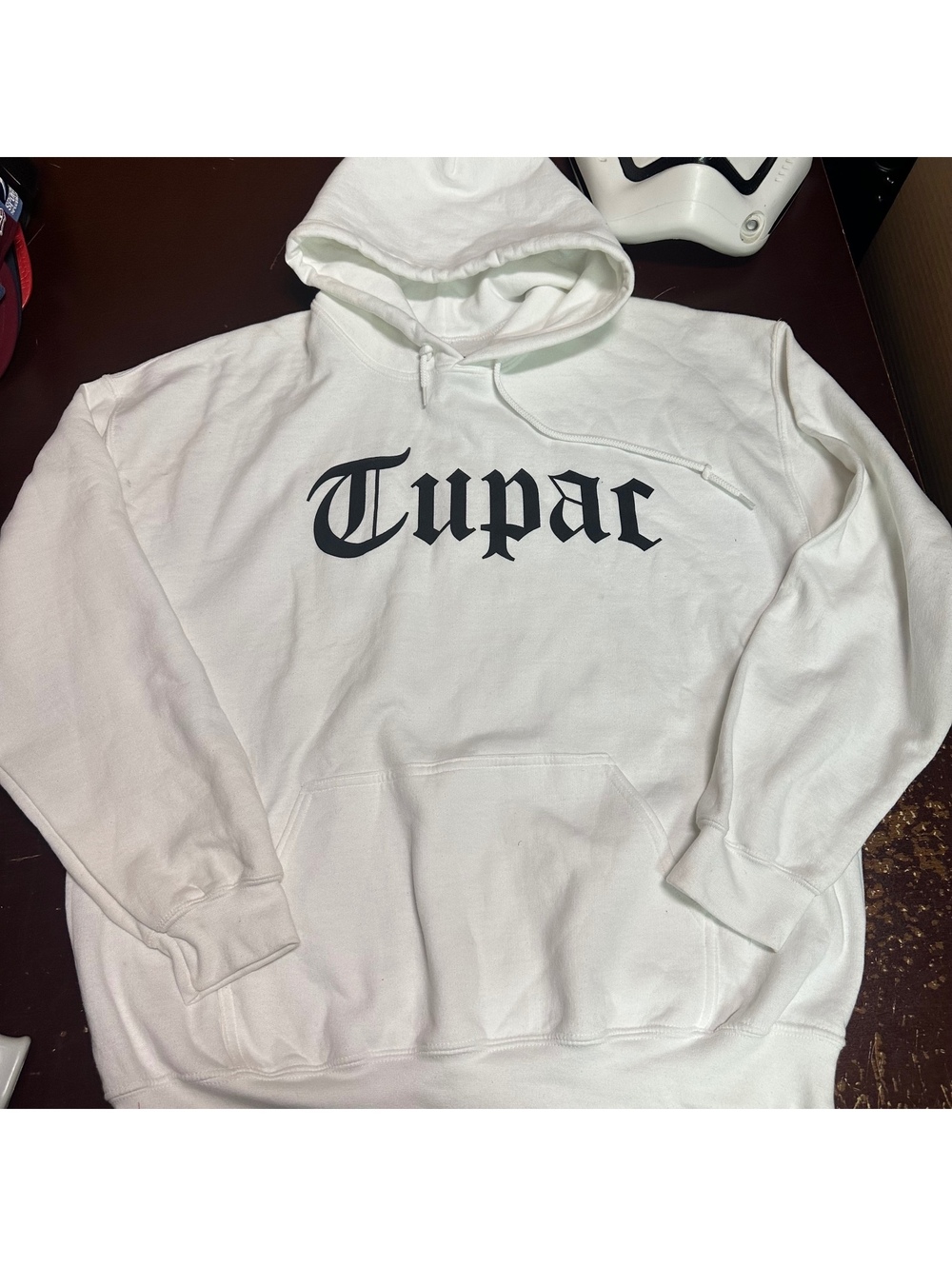 TUPAC Shakur all White men’s pull over hoodie, XL